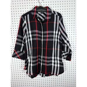 Boho Chic plaid linen blend button down top size M